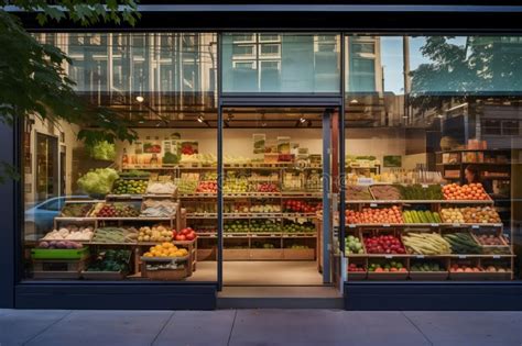 Modern Grocery Store Exterior Featuring Large Window Display and ...