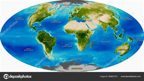 Continents Map World Illustration Atlas World's Continents Oceans Detailed Earth Stock Photo by ...