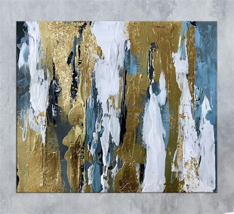 Blue Abstract Art Gold Art Gold Leaf Wall Art Modern Abstract - Etsy