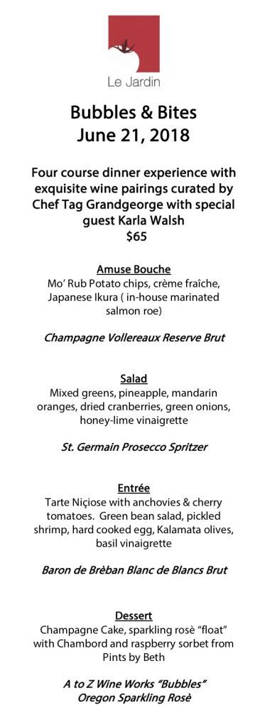 Bubbles Menu | Le Jardin