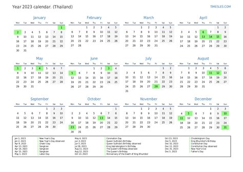 Calendar for 2023 with holidays in Thailand | Print and download calendar