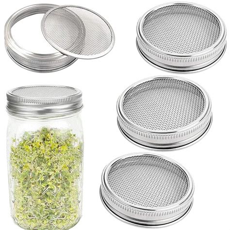 Buy 4 Pack Sprouting Lids Stainless Steel - Mesh Jar Sprouting Strainer ...