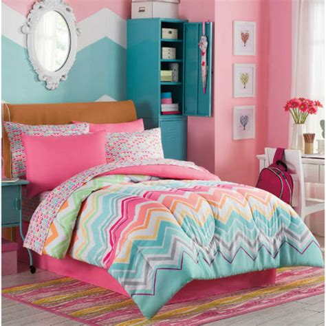 Rainbow Sherbet, Chevron, Teen Girls Colorful Twin Comforter Set (6 Piece Bed In A Bag ...