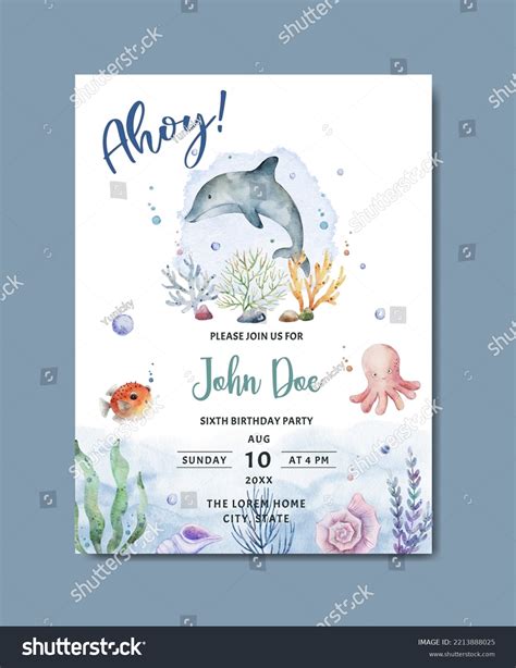 Birthday Card Invitation Under Sea Theme Stock Vector (Royalty Free) 2213888025 | Shutterstock