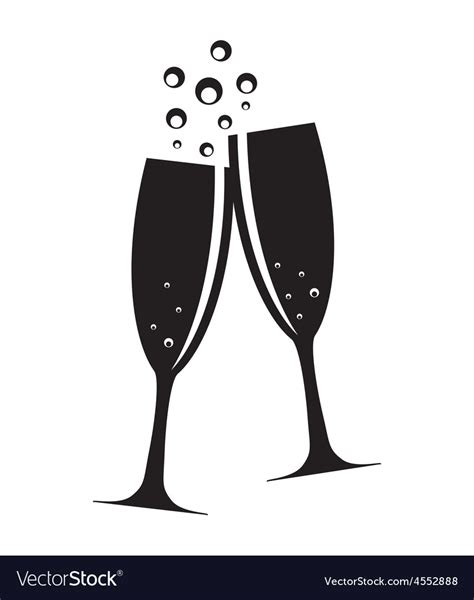 Two glasses champagne silhouette Royalty Free Vector Image