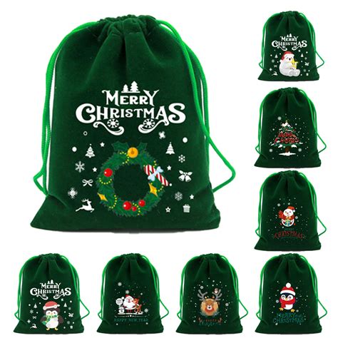 LINASHI Small Gift Bags Christmas Candy Drawstring Bag Reusable Holiday ...