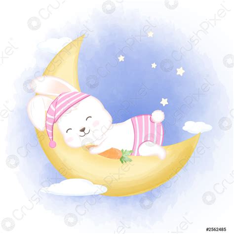 Cute baby rabbit sleeping on moon hand drawn cartoon animal - stock vector 2562485 | Crushpixel