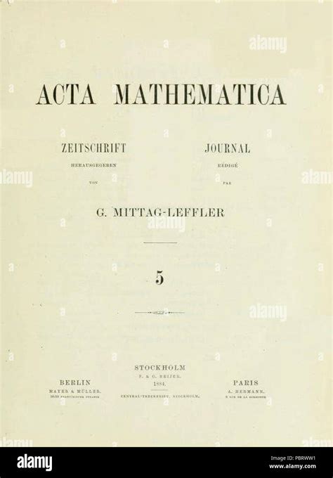 Acta Mathematica 1884 Titel Stock Photo - Alamy