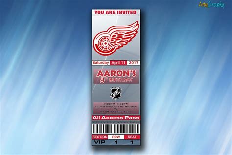 Detroit Red Wings Invitation, Detroit Red Wings Birthday Invite, Ticket ...