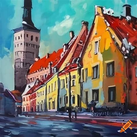 Acrylic painting of tallinn old town
