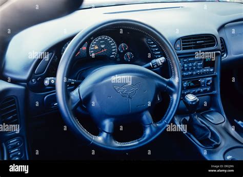 Chevrolet Corvette C5 - Z06 Model 2001 - Red - interior view of steering wheel Stock Photo - Alamy