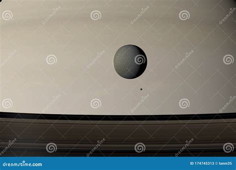 Epimetheus and Rhea Orbiting Around Saturn Planet. 3d Render Stock ...