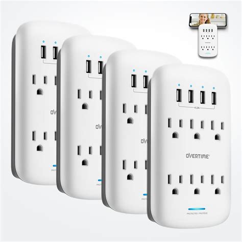 Overtime 6 Outlet Extending Surge Protector, Multi Outlet Extender Wall Adapter with 4 USB Fast ...