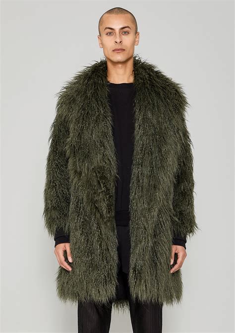 COAT FUR LINING - FAUX FUR SHAGGY dark green | BERENIK