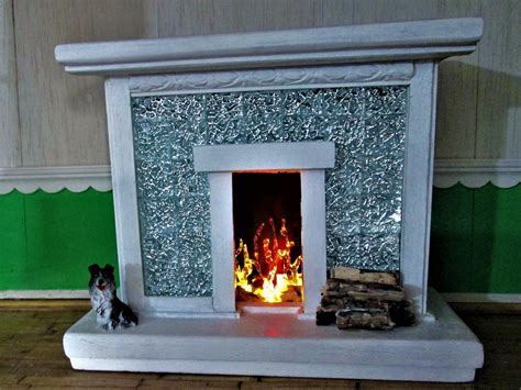 1:12 scale dollhouse fireplace unique fireplace, led flame fireplace, glass tiled fireplace