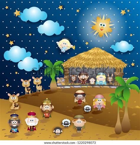 Nativity Scene Background Cute Cartoon Vector Stock Vector (Royalty Free) 1220298073 | Shutterstock