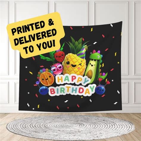 Hey Bear Birthday Backdrop Dancing Fruit Printed & Delivered - Etsy ...