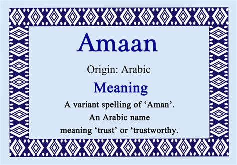 Amaan Personalised Name Meaning Certificate - The Card Zoo