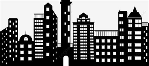 Black City Silhouette Transparent Background, Vector Black And White City Silhouette, City ...