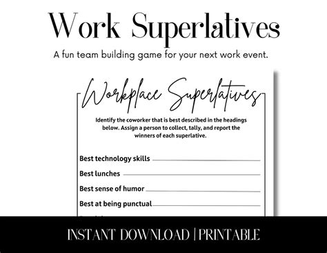 Work Superlatives Printable, Instant Download I Work Party Game I Perfect for Office Party ...