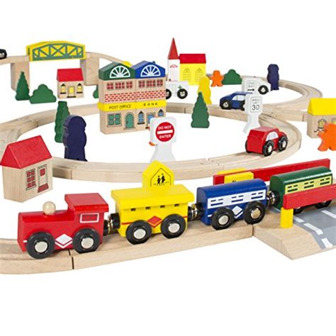 Best Choice Products 100pc Hand Crafted Wooden Train Set Triple Loop ...