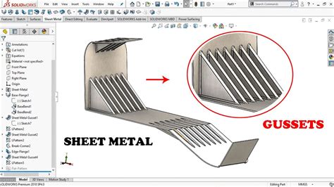 Solidworks Sheet Metal Gusset - How to Add Strength To Sheet Metal Bends - YouTube