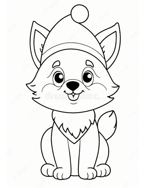 Fox Winter and Christmas Coloring Page for Kids Stock Illustration ...