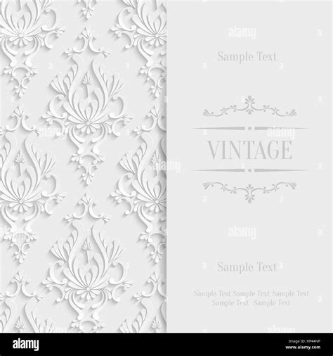 Vector White Vintage Background with 3d Floral Damask Pattern for Wedding or Invitation Card ...