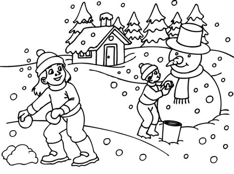 kids playing in snow coloring page - Clip Art Library