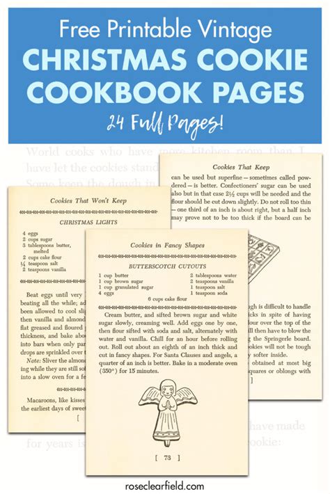 Free Printable Vintage Christmas Cookie Cookbook Pages • Rose Clearfield