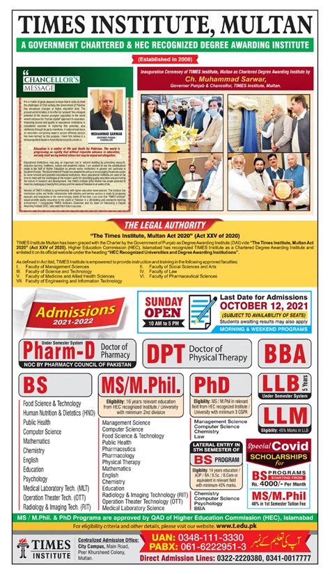 Times Institute Multan MS MPhil Admissions 2021 Result.pk