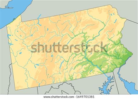 High Detailed Pennsylvania Physical Map Stock Vector (Royalty Free) 1649701381