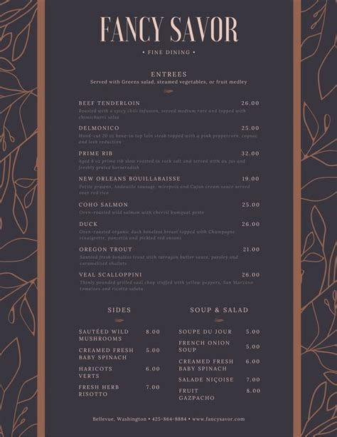 Free printable and customizable fancy menu templates | Canva