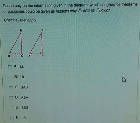 ASAP Please! Based only on the information given in the diagram, which congruence theorems or ...