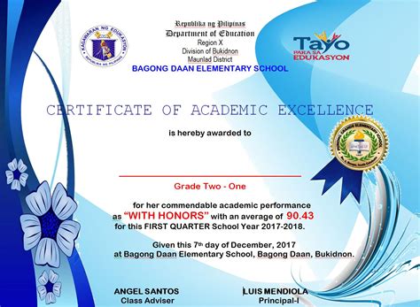 Certificate of Academic Excellence (K-12 Templates) - Buklat