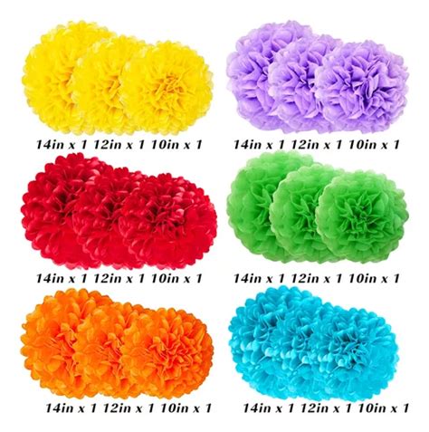 Pompones De Papel Decorativos Para Fiesta De Colores 18 Pzs en venta en ...