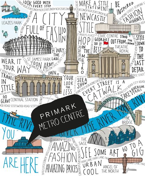 Primark Map illustration of Newcastle | Illustrated map, City illustration, Newcastle