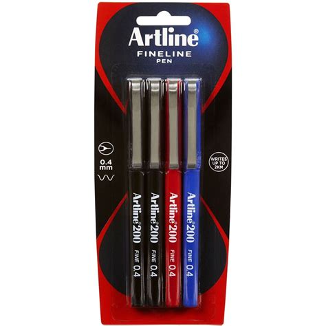 Artline 200 Pen Fine 0.4 Assorted 4 Pack | Woolworths