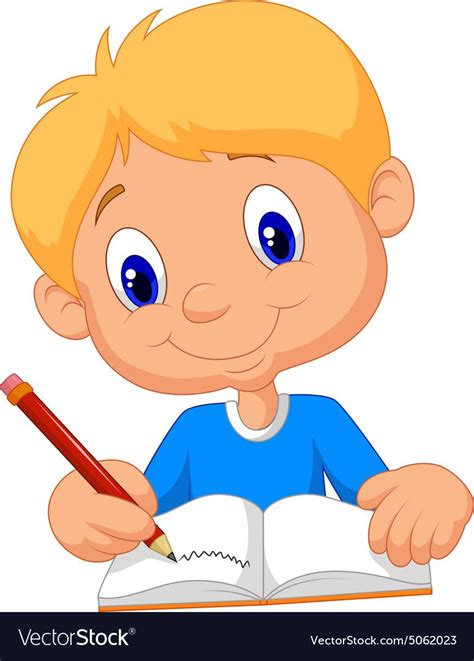 illustration of Happy boy writing in a book. Download a Free Preview or ...