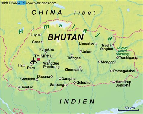 Map of Bhutan (Country) | Welt-Atlas.de