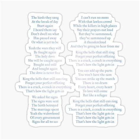 "Anthem - Leonard Cohen (lyrics) #1 v.1" Sticker by x1brett | Redbubble