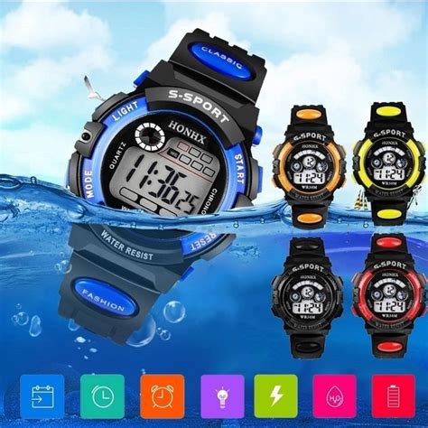 Waterproof Children Boys Digital LED Sports Watch Kids Alarm Date Watch ...