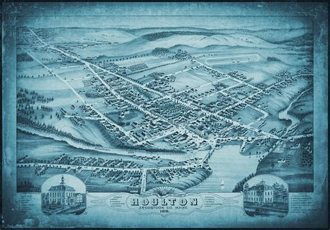 Houlton Maine Vintage Map Birds Eye View 1878 Blue Photograph by Carol Japp - Fine Art America