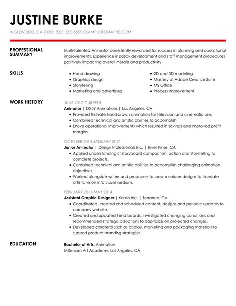 Professional Animator Resume Examples | Film | LiveCareer