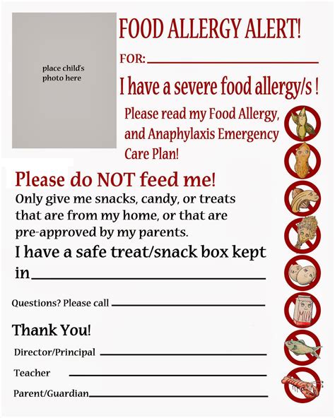 Child Allergy Form Template