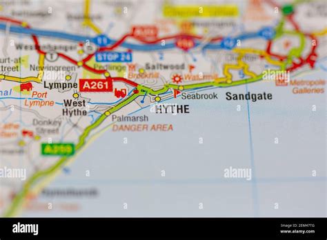 Hythe shown on a road map or geography map Stock Photo - Alamy