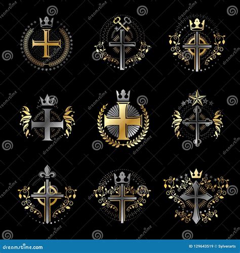 Christian Crosses Emblems Set. Heraldic Coat of Arms Decorative Stock ...