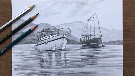 How to draw Boats in pencil | scenery drawing with Boats | pencil ...