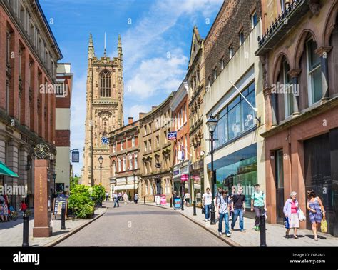 Irongate shops Derby city centre looking towards the cathedral Derby ...