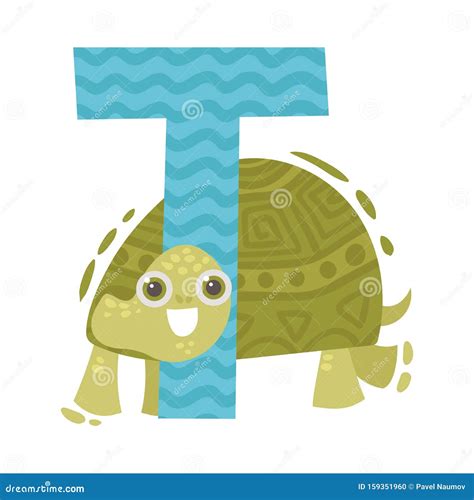 Turtle and Letter T. Vector Illustration on a White Background. Stock ...